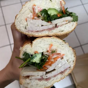 I made this sandwich with ingredients from dục Hng (bread, pate &amp; cha)