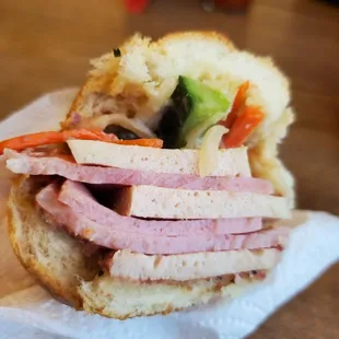 a ham and vegetable sandwich