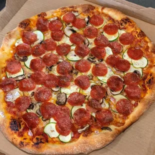 Customisation at home - pepperoni, zucchini, mushroom