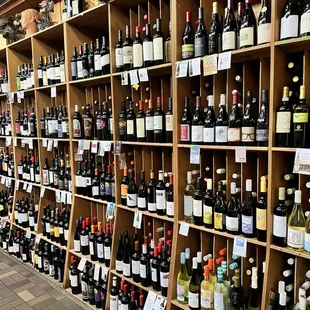 a wall of wine bottles