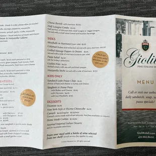 the menu for the restaurant