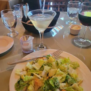 Dirty Martini, Montepulciano, and Caesar salad