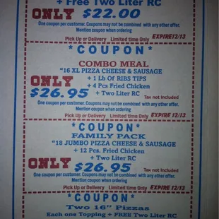 Coupons on every menu.