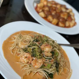 Gnocchi in the back, Spaghetti a la Vodka in the front
