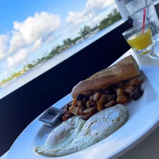 2 Eggs Over Medium with Breakfast Potatoes &amp; Baguette