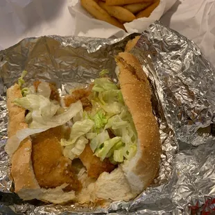 Fried fish sub and fries
