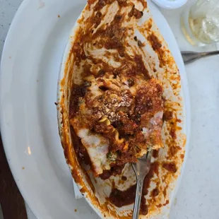 Half eaten lasagna. I&apos;m usually pretty good about taking before pictures, but was so hungry, I couldn&apos;t wait