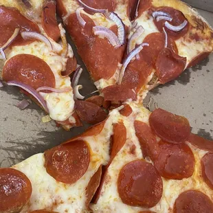Pepperoni half onion cheese pizza