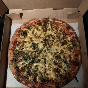 Neopolitan cheese pizza with spinach