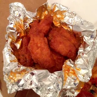 Hot Wings. They are wing-ding style, I recommend ordering the sauce on the side to prevent them from getting soggy, still good