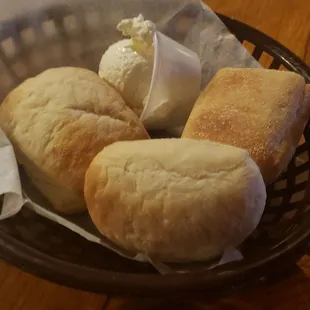 a basket of bread rolls