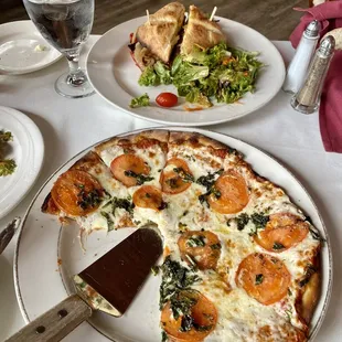 Margarita Pizza and veggie sandwich