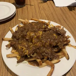 Gravy fries with roast beef debris