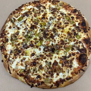 Italian sausage, green peppers, onions, and mushrooms