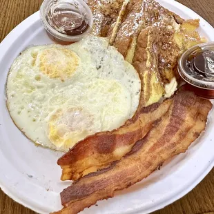 French toast, eggs and bacon