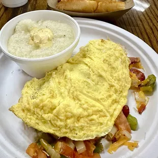 Spanish omelette and grits