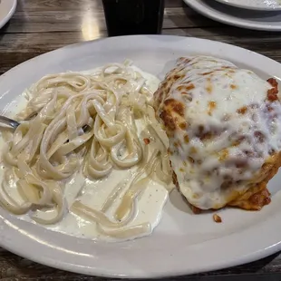 Chicken parmigiana with fettuccini alfredo