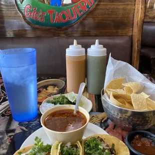 3 beef street tacos. Birrio dipping sauce