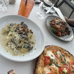 Mushroom Pappardelle, Squid Ink Seafood Pasta, Margherita Pizza