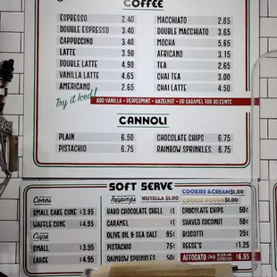 Coffee and desert menu