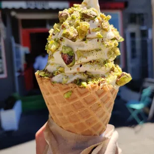 Waffle cone with pistachio