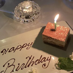 Complimentary birthday tiramisu dessert