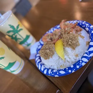 Scampi plate and two drinks $19