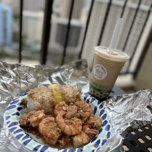 Scampi and boba milk tea