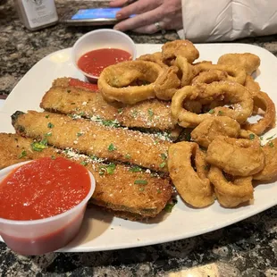 Fried Fresh Hand Breaded Zucchini Slices and Calamari