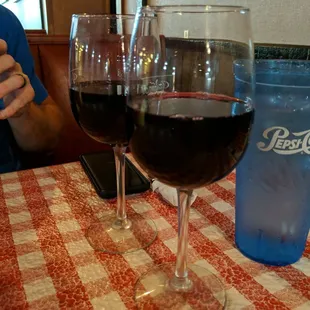 two glasses of wine on a table