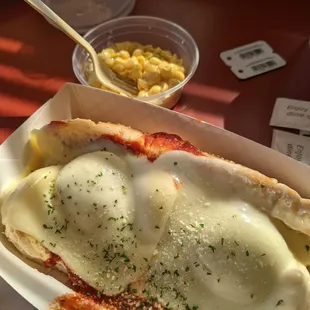 Meatball sandwich with macaroni salad