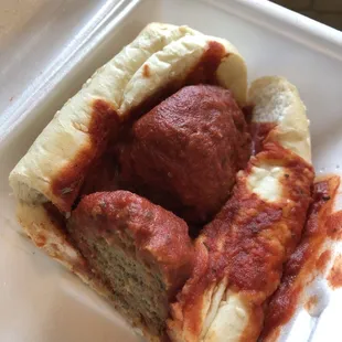 Two day old meatball sandwich