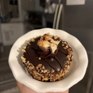 a chocolate covered donut