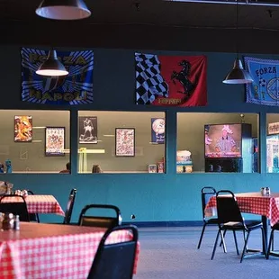 The party room with arcade games and TV.