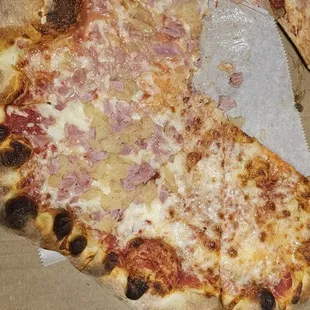 Pizza, half cheese and hawaiian..  DELISH
