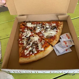 Pepperoni and mushroom pizza slices