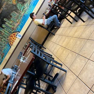 a woman sitting at a table