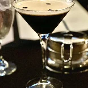 a martini and a glass of wine