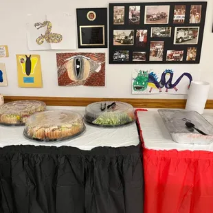 a table with a variety of food items
