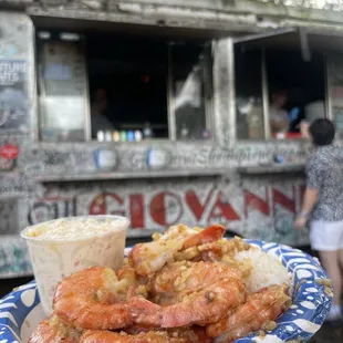 Shrimp Scampi with macaroni salad side