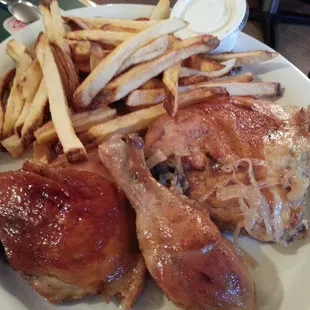 The daily special honey roasted chicken.  French fries were good, chicken just ok.