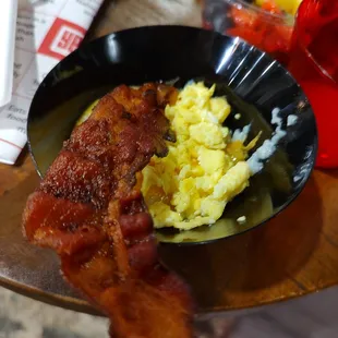 Eggs and apple wood bacon