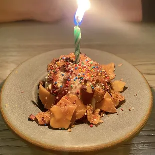 Birthday dessert.