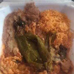 (supposed to be) Chile relleno - no breading, no cheese inside, hardly any on top, and covered in bland tomato sauce for some reason.