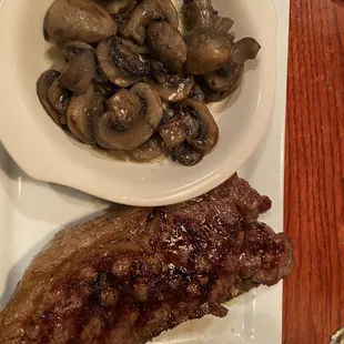 14 oz NY 14 oz. New York Strip Steak side of mushrooms