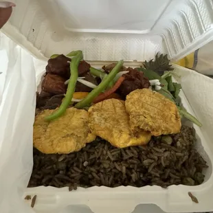 Djon djon, Plantain, fried turkey