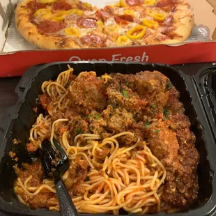 Angel hair spaghetti &amp; pepperoni &amp;  pepperoncini