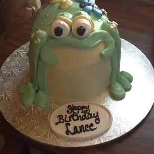 Frog shaped birthday cake