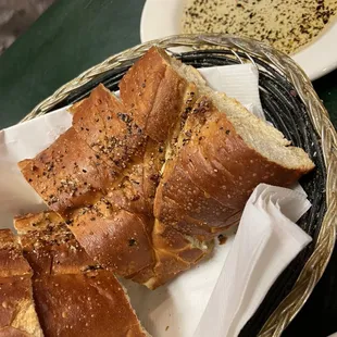 Delicious warm bread and seasoned oil