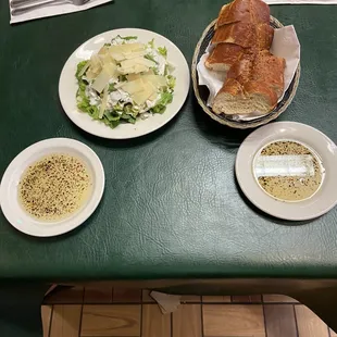 Our bread and Cesar salad